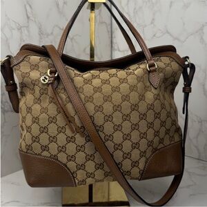 Gucci Tan and Brown Monogram Shoulder Bag